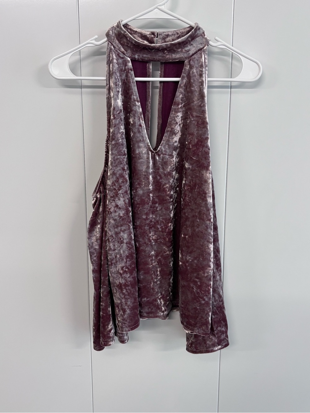 American Eagle Purple Velvet Choker Top Small S Halter Bell Long Sleeve Shimmer - Picture 2 of 9
